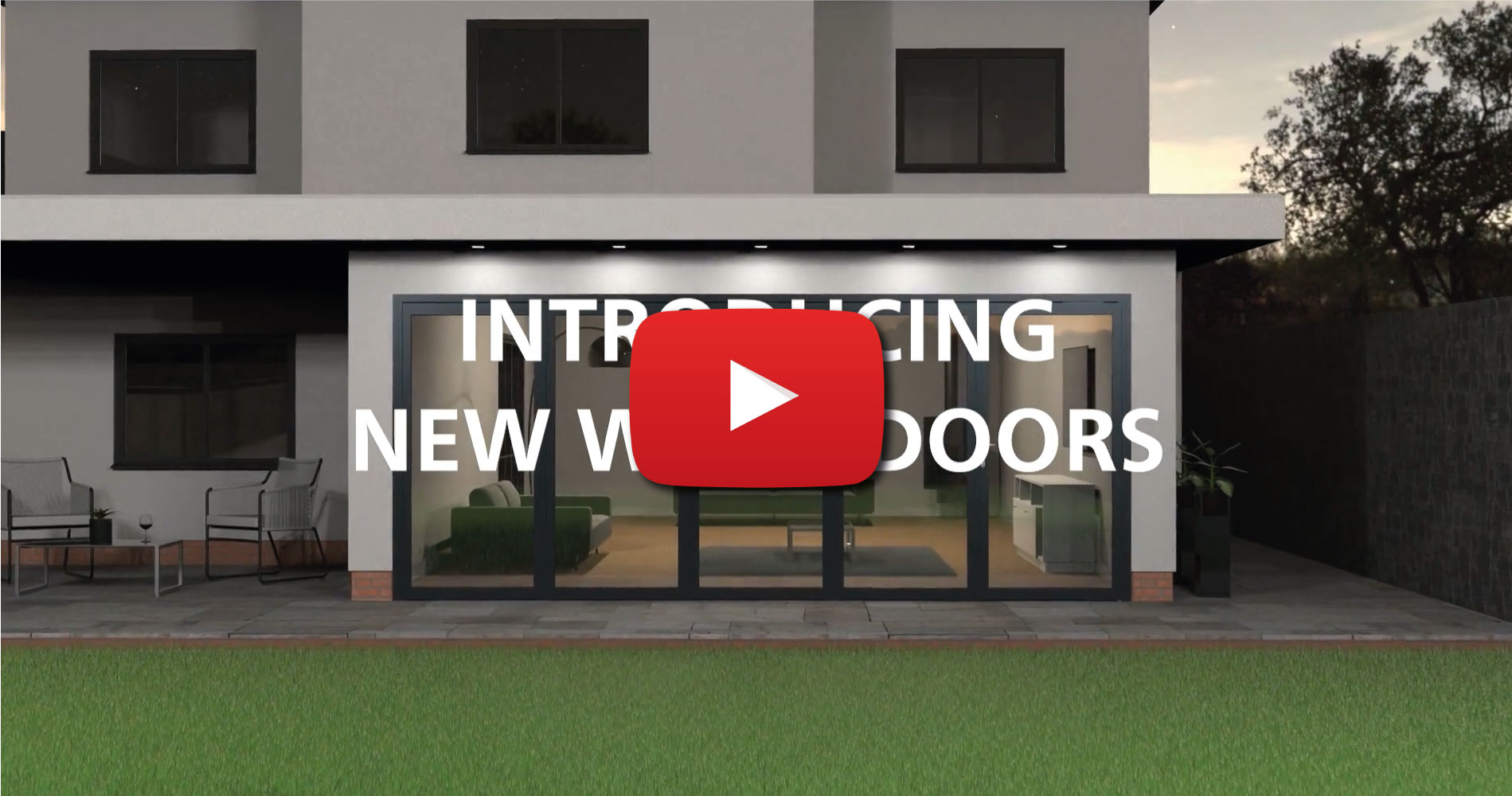 video displaying slide and swing doors on house with garden in front
